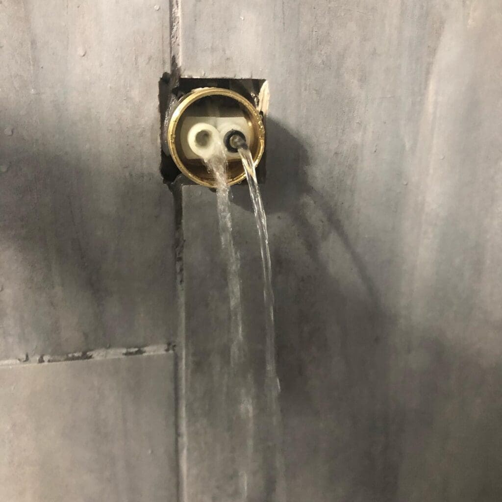 Shower cartridge repair Sherwood Park. Heartland Plumbing and Heating Ltd shower cartridge repair (currently leaking as shown in photo) in sherwood park